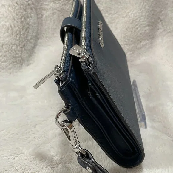 Michael Kors Jet Set Travel Large Double Zip Phone Wallet Wristlet Navy Leather - Picture 5 of 16